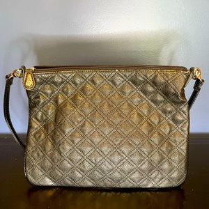 Vintage Black Quilted Handbag with Patent Leather Shoulder Strap. EUC